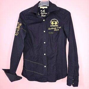 La Martina Navy Blue Button-Up Shirt, size M Scotland Polo Team